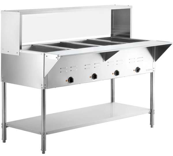 CHEF Electric Four Pan Steam Table with Sneeze Guard HN-4-120-S