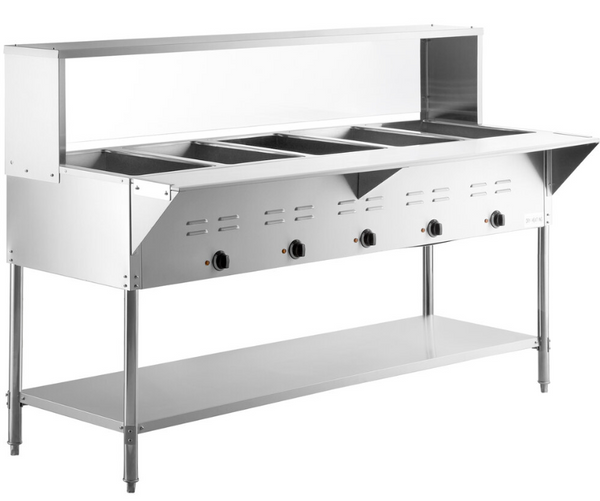 CHEF Electric Five Pan Steam Table with Sneeze Guard HN-5-240-S