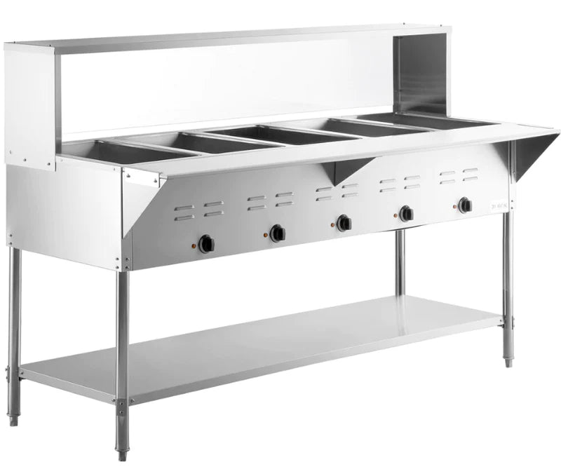 CHEF Natural Gas Five Pan Steam Table with Sneeze Guard HN-5-NAT