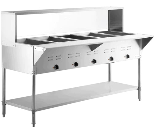 CHEF Liquid Propane Five Pan Steam Table with Sneeze Guard HN-5-LP