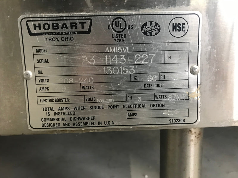 Hobart AM15VL Advansys Ventless High Temperature Dishwasher Used FOR01809