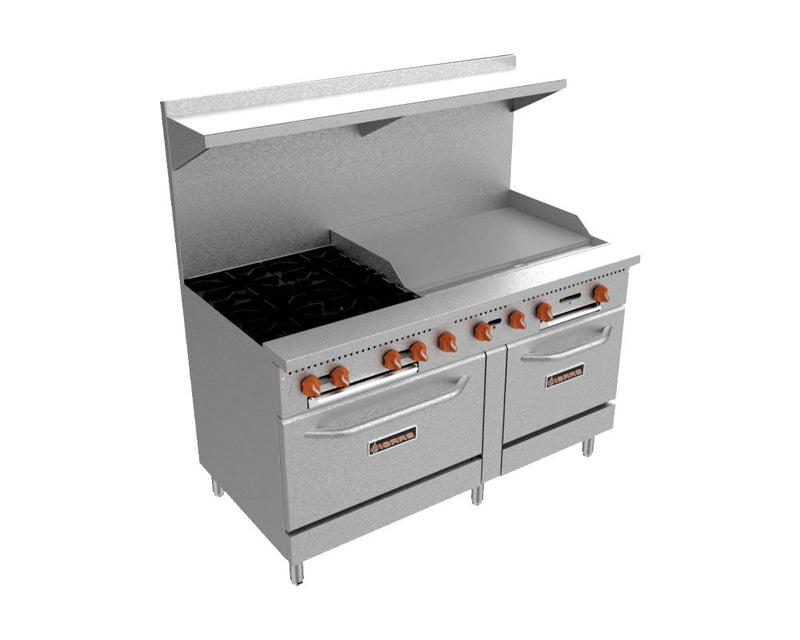 Sierra Range 60" 4 Burner Gas Range w/ Griddle & (1) Standard & (1) Space Saver Ovens, Convertible SR-4B-36G-60