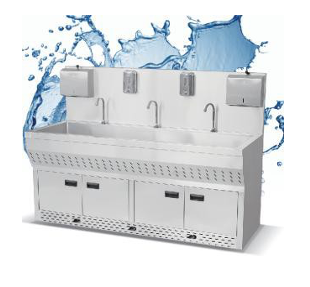 Hand Wash Station with Pedestal 2 Faucet Sink CH-2038