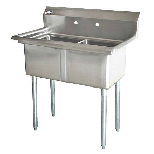 24" Omcan Two Tub Sink with 1.8″ Corner Drain 22119