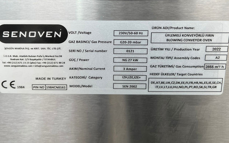 61'' SenOven Natural Gas Conveyor Pizza Oven SEN 2002